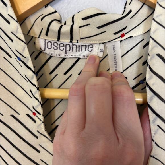 Vtg Josephine Blouse Diagonal Grid Print Puff Sleeve Button Top | Dark Winter - Picture 6 of 7